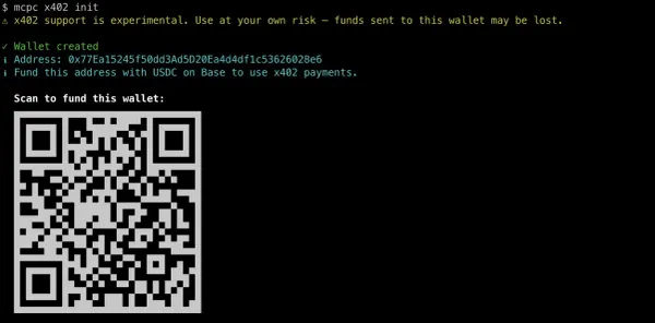 mcpc x402 init terminal output