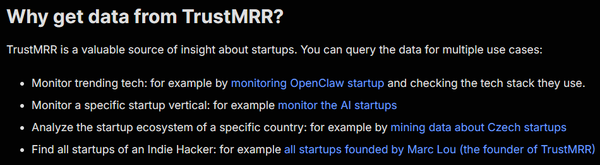 TrustMRR Scraper README snippet