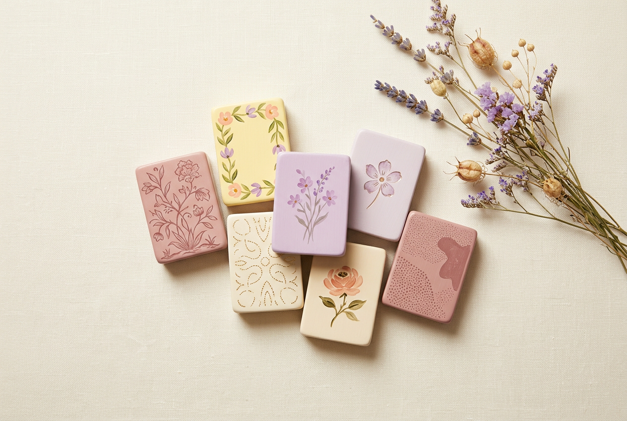 A flatlay of contemporary American Mahjong tiles in the Spring/Summer 2026 palette.