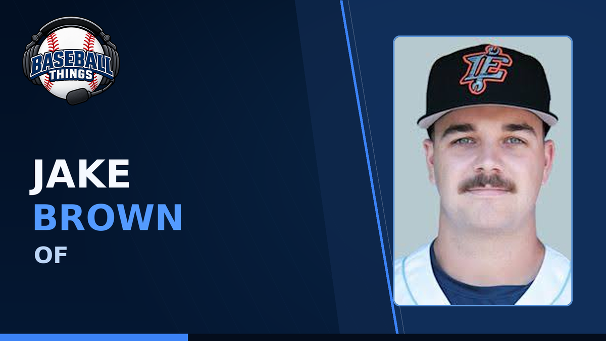 Jake Brown, Seattle Mariners center fielder, shown on a Baseball Things graphic as the No. 6 prospect in the system