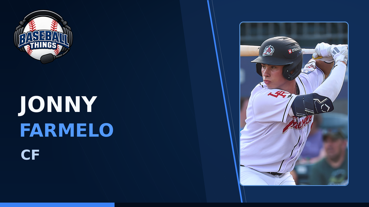 Jonny Farmelo, Seattle Mariners center fielder, shown on a Baseball Things graphic as the No. 4 prospect in the system
