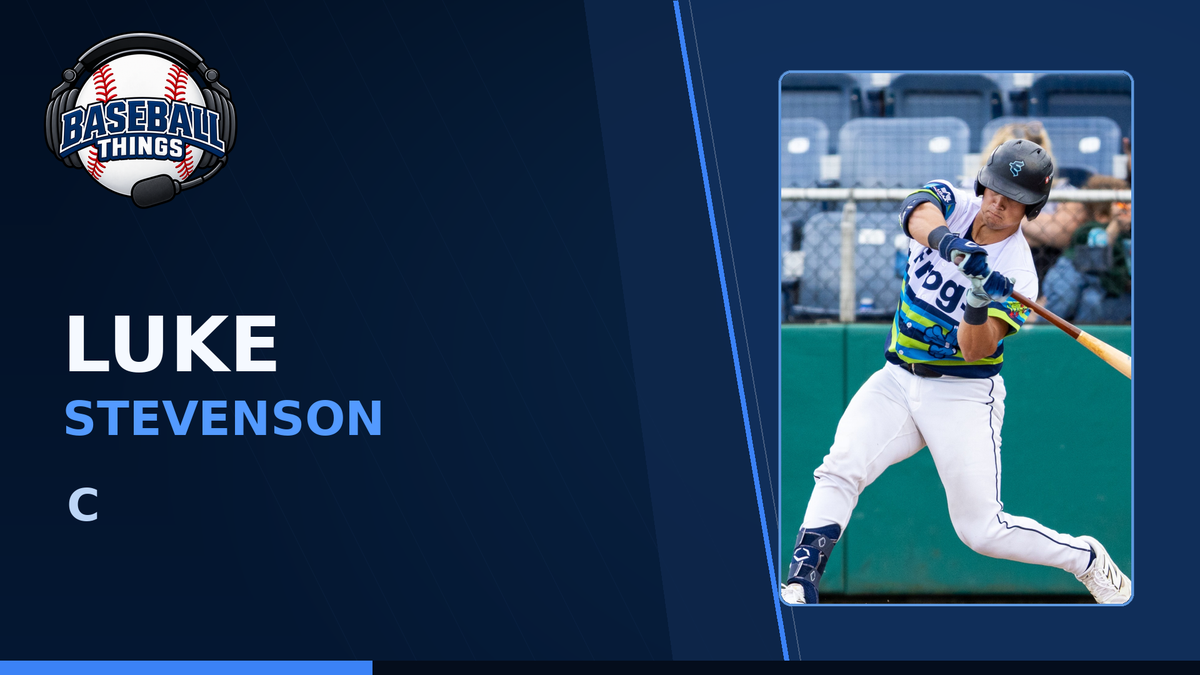 Luke Stevenson, Seattle Mariners catcher, shown on a Baseball Things graphic as the No. 3 prospect in the system