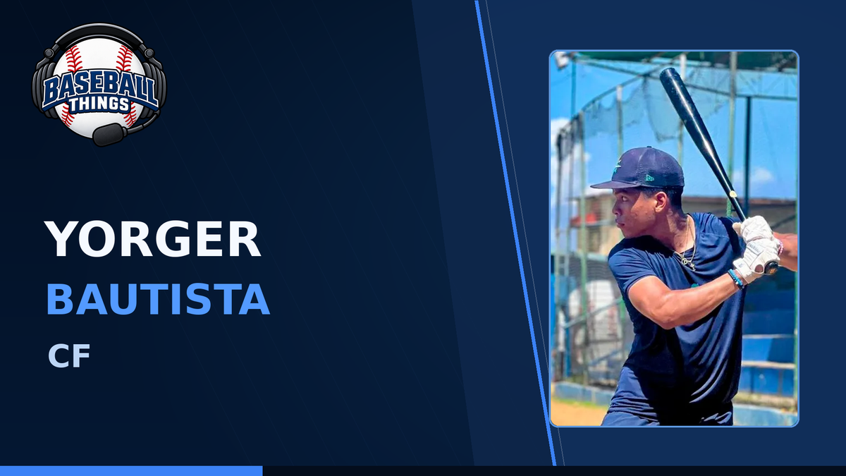 Yorger Bautista, Seattle Mariners center fielder, shown on a Baseball Things graphic as the No. 10 prospect in the system