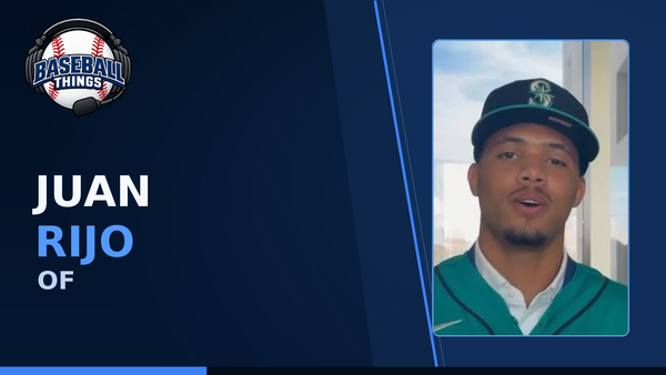 Juan Rijo, Seattle Mariners outfielder, shown on a Baseball Things graphic as the No. 11 prospect in the system