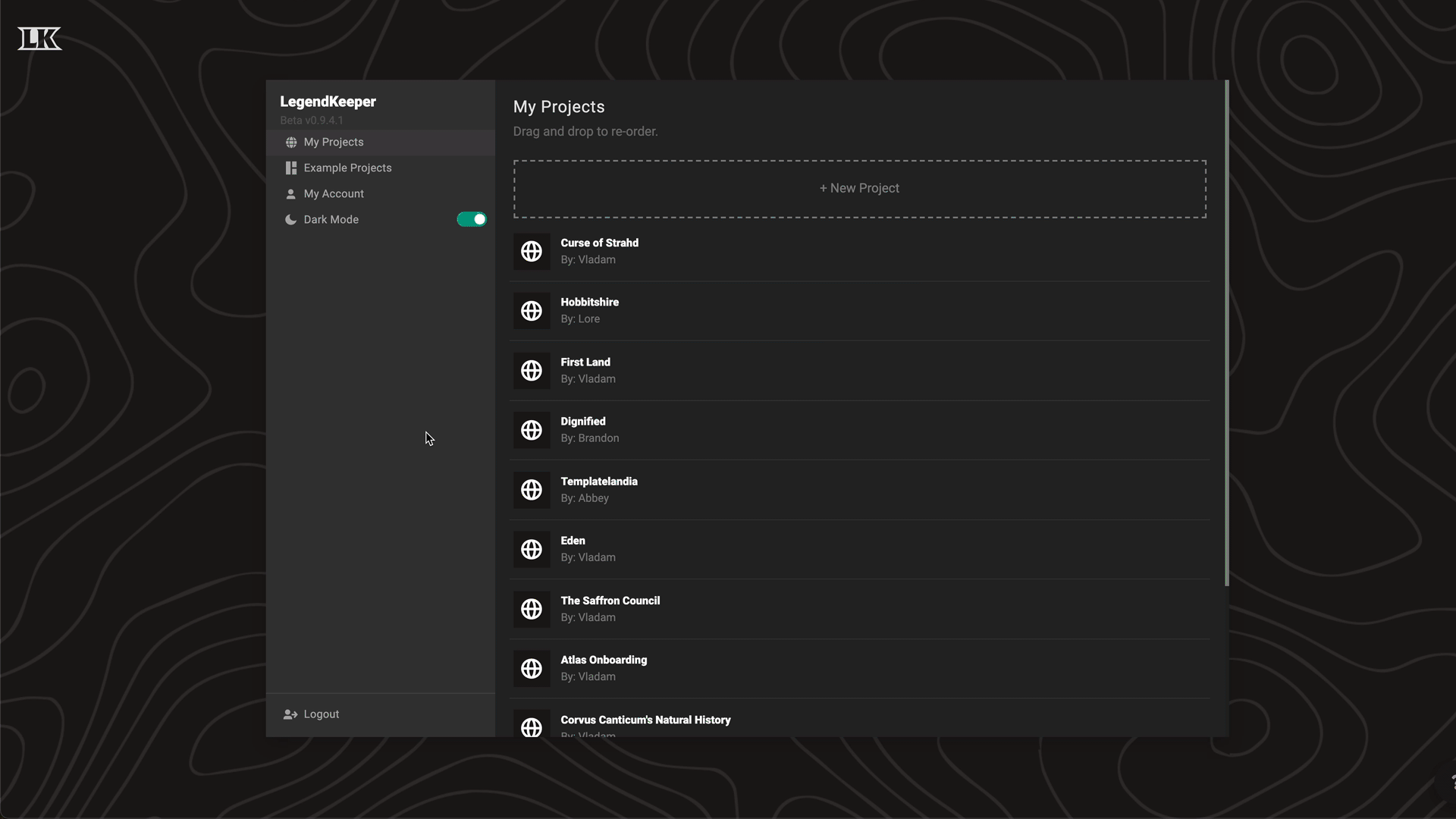 Visual guide to Example Projects in LegendKeeper.