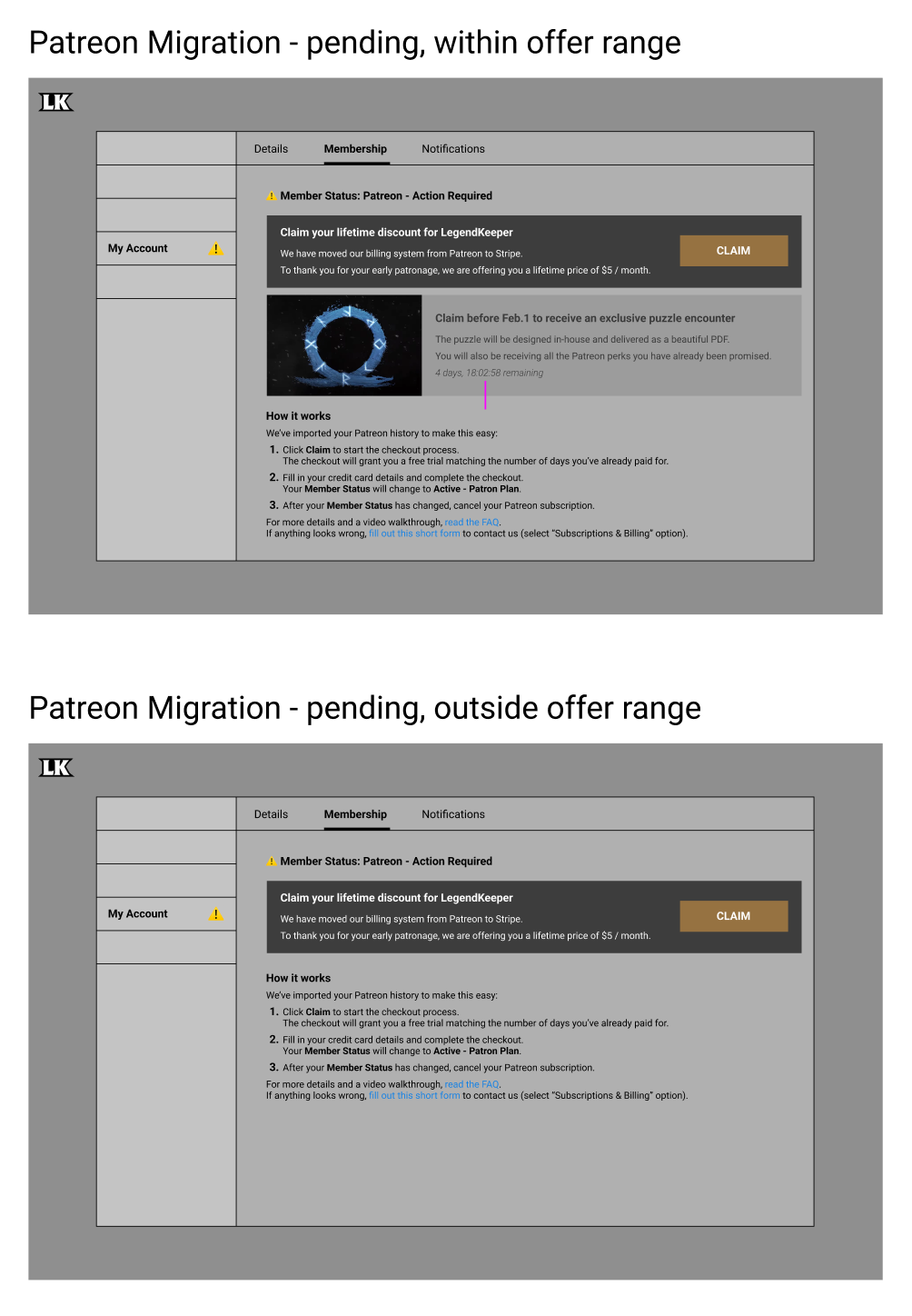 Figma wireframes for LegendKeeper billing.
