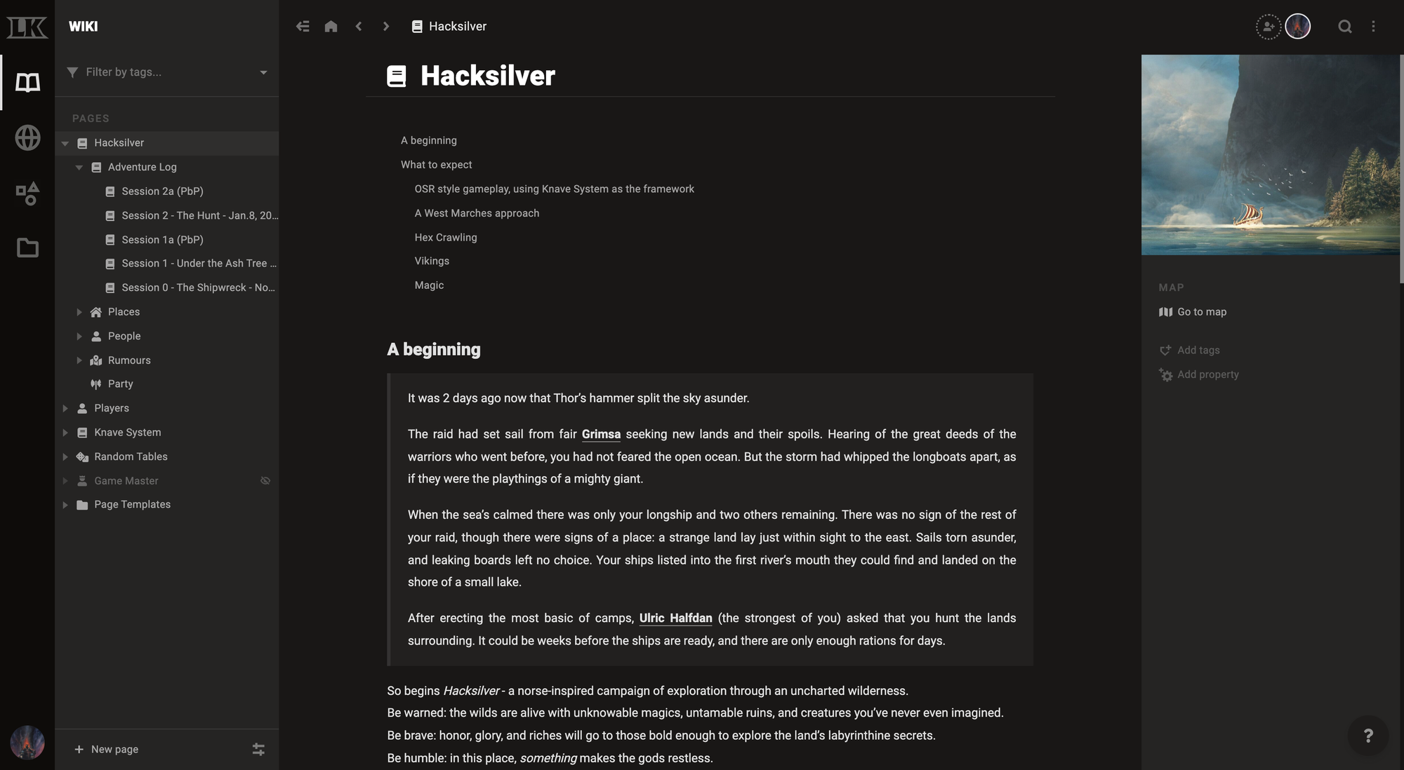 Viking campaign setting built with LegendKeeper.