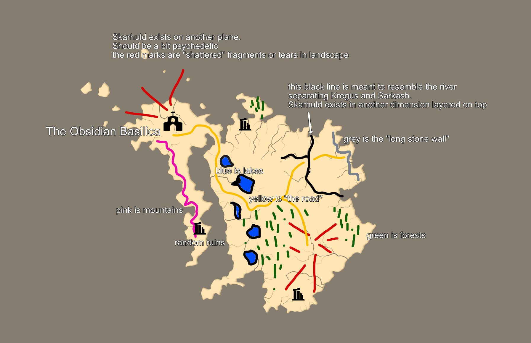 Napkin map of Skarhuld for Mork Borg bestiary.