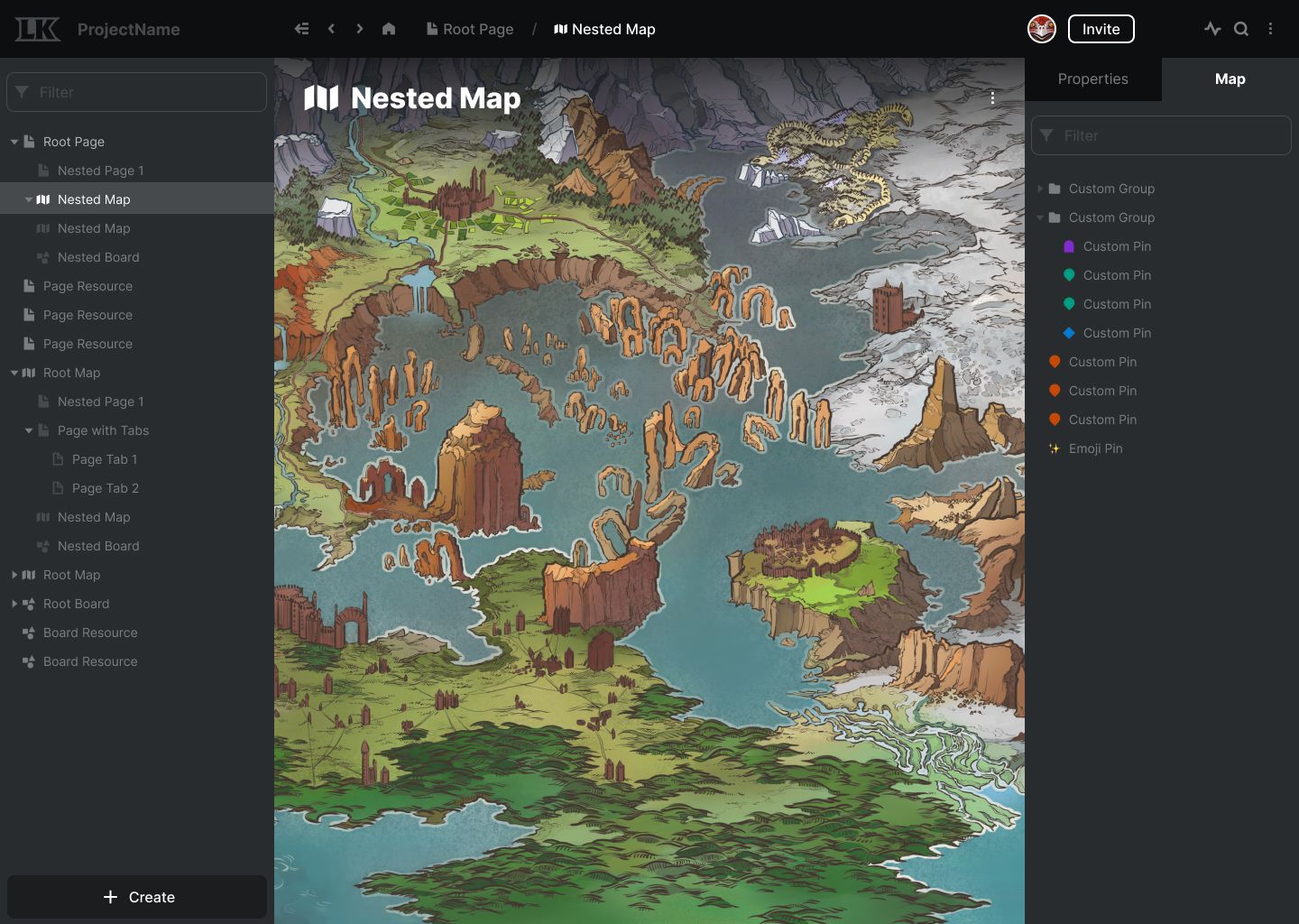 LegendKeeper maps with custom properties.