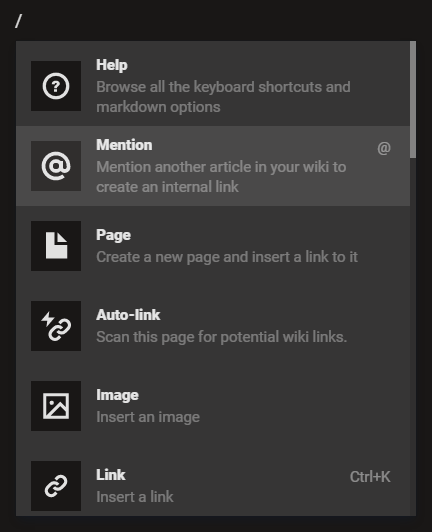 Slash commands menu in LegendKeeper