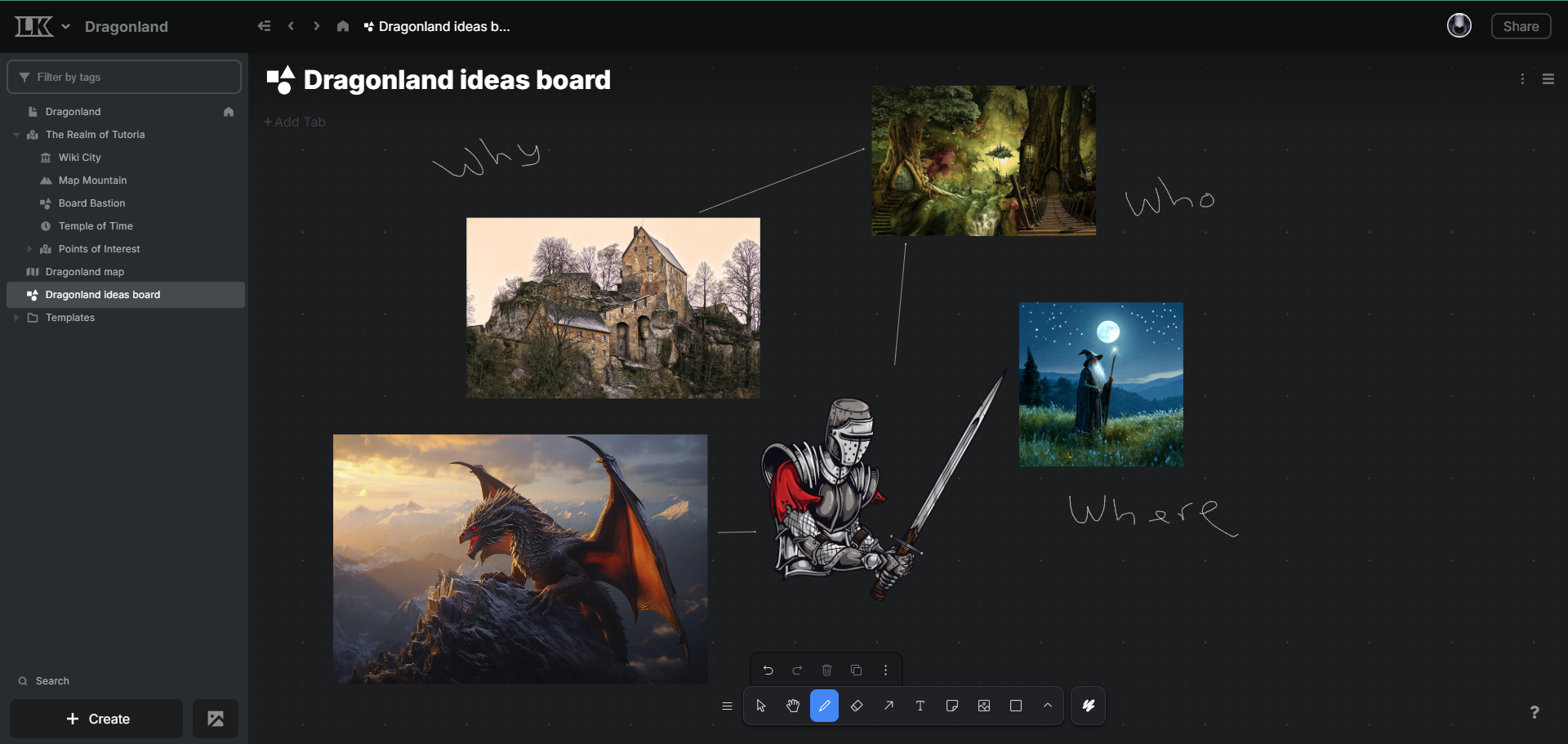A screenshot of Legendkeeper's board tool.
