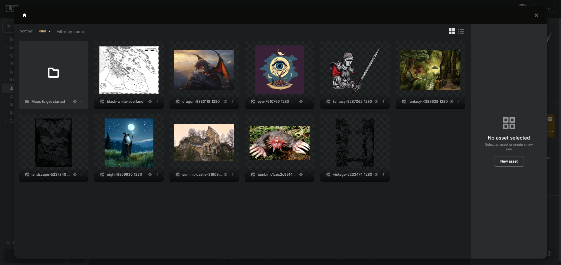 A screenshot from the asset libary section of Legendkeeper.