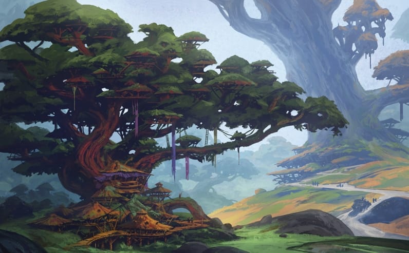 Artwork for Daggerheart including a vast treehouse