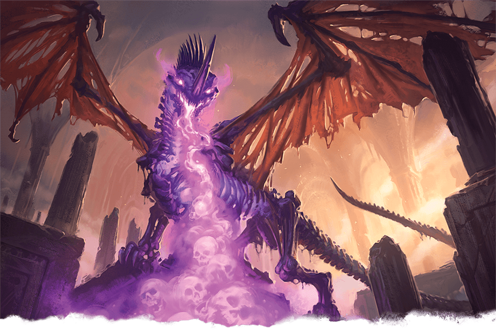Artwork for Dungeons & Dragons, featuring a Dracolich spewing its terrible breath.