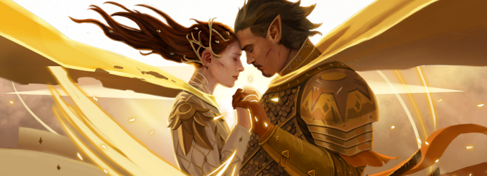 Artwork for Daggerheart showing a couple connecting with each other.