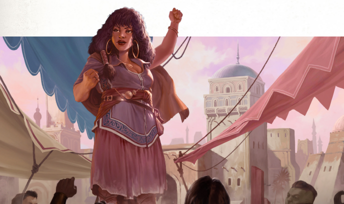 Artwork for Daggerheart showing someone hyping up a crowd.