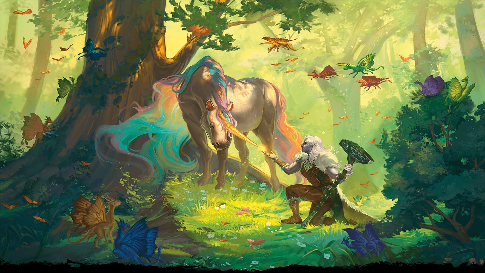 Artwork for Dungeons & Dragons: Dungeon Master's Guide depicting a unicorn blessing an adventurer.