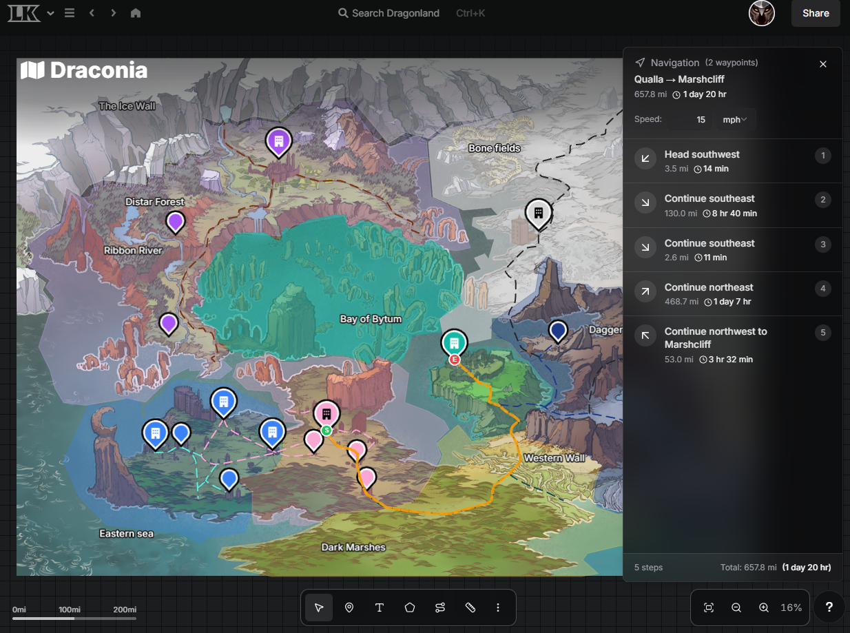 A screenshot of the LegendKeeper platform showing a map in Navigation Mode.