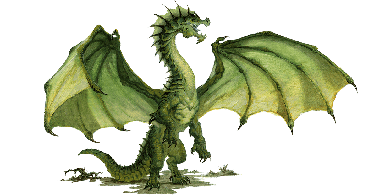 Artwork of a Green Dragon from Dungeons & Dragons.