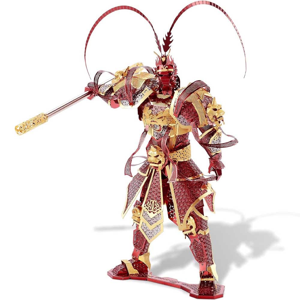 3D metal puzzle model kit with intricate pieces for adults — challenging DIY project that creates a detailed silver figure sculpture
