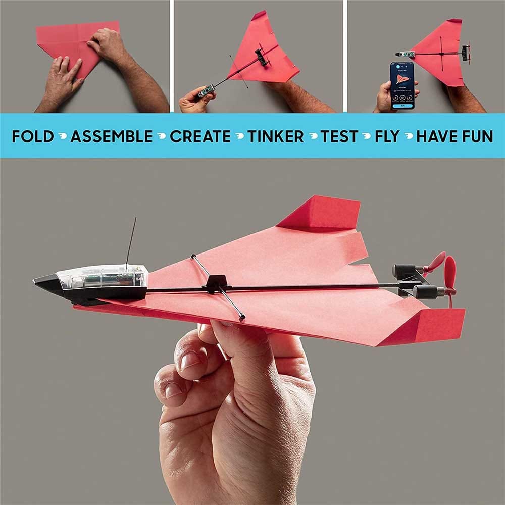 DIY paper airplane kit with Bluetooth control and stunt capabilities — a fun and interactive gift for boyfriends who love gadgets, flying toys, or building things
