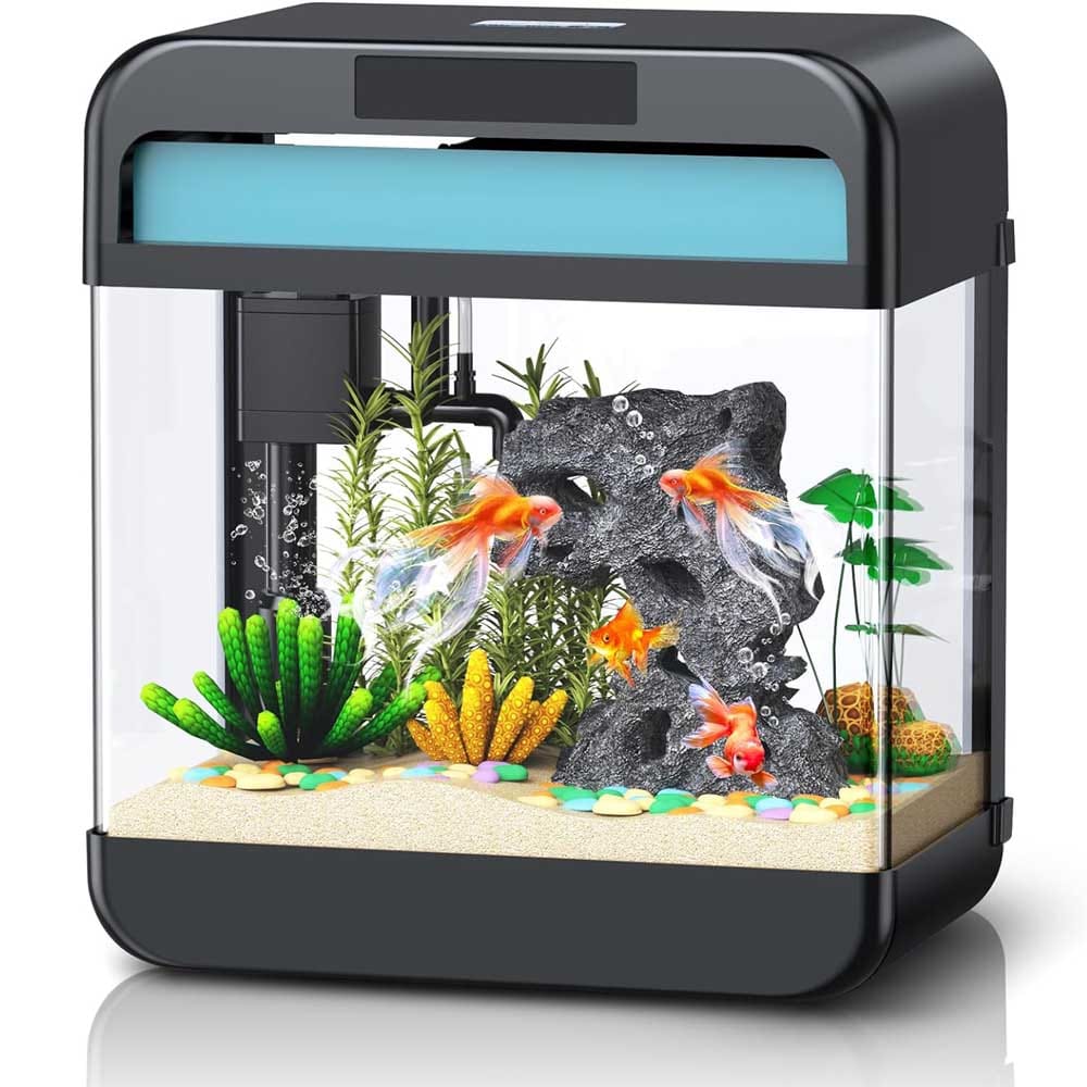 Compact fish tank aquarium with 3-in-1 filtration, adjustable lighting, and included plants — relaxing and decorative pet gift for teen girls
