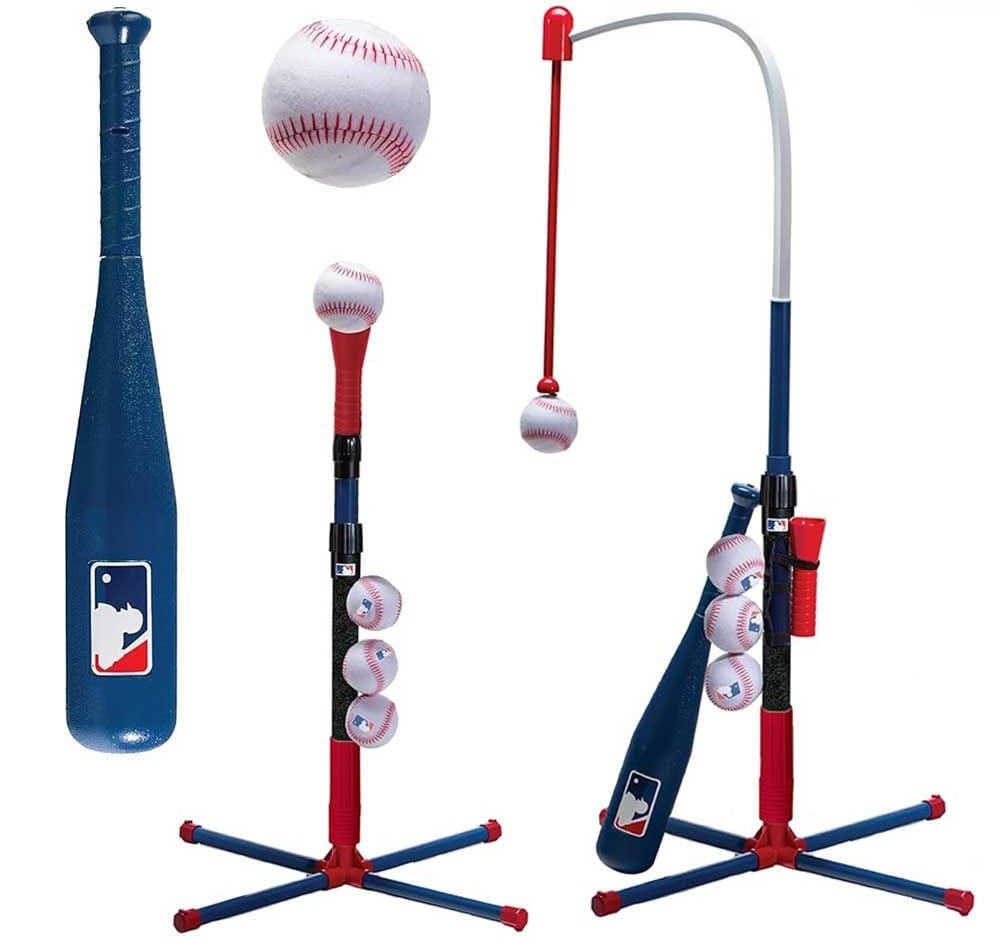 Toddler baseball batting tee set with adjustable height, stand, bat, and balls — outdoor sports toy for developing coordination and motor skills