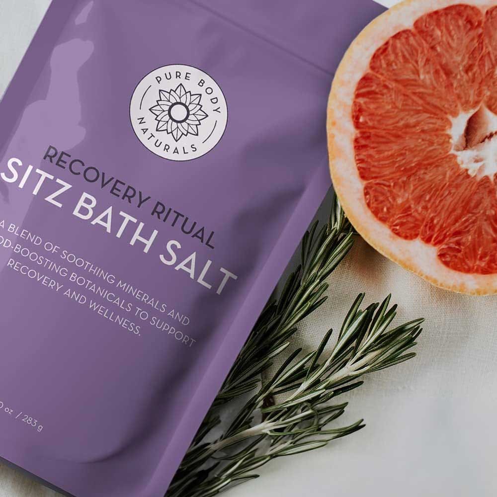 Postpartum sitz bath salts with herbs, essential oils, and epsom salt — natural recovery gift for new moms