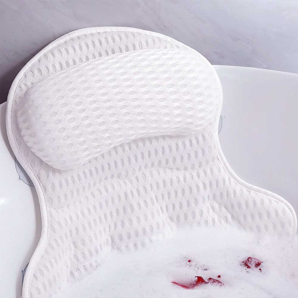 Plush luxury bathtub pillow with 6 suction cups and breathable mesh — soft, supportive bath gift for girlfriends who love to unwind