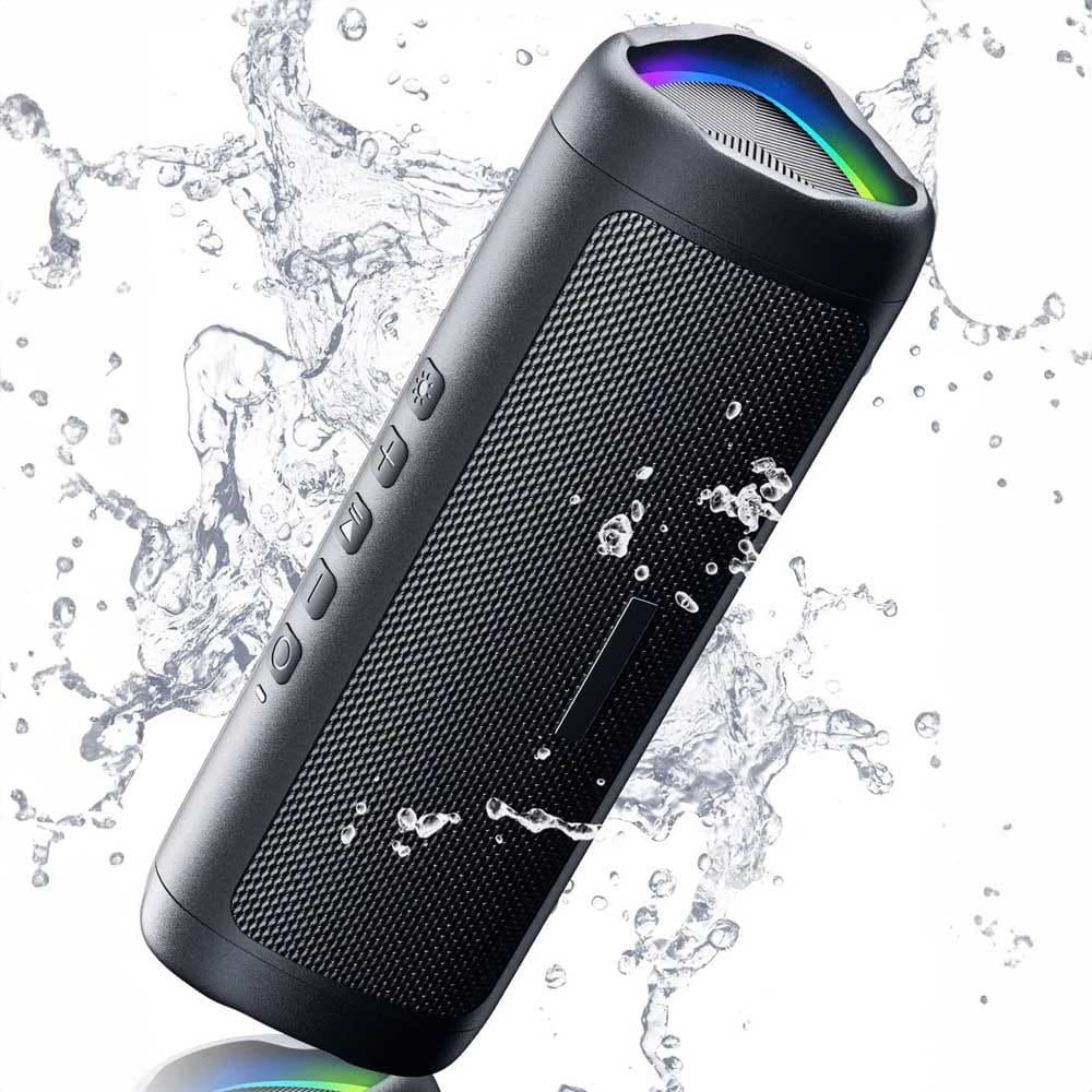 Water-resistant Bluetooth speaker with HD sound, LED light show, and long battery life — perfect for poolside and beach parties