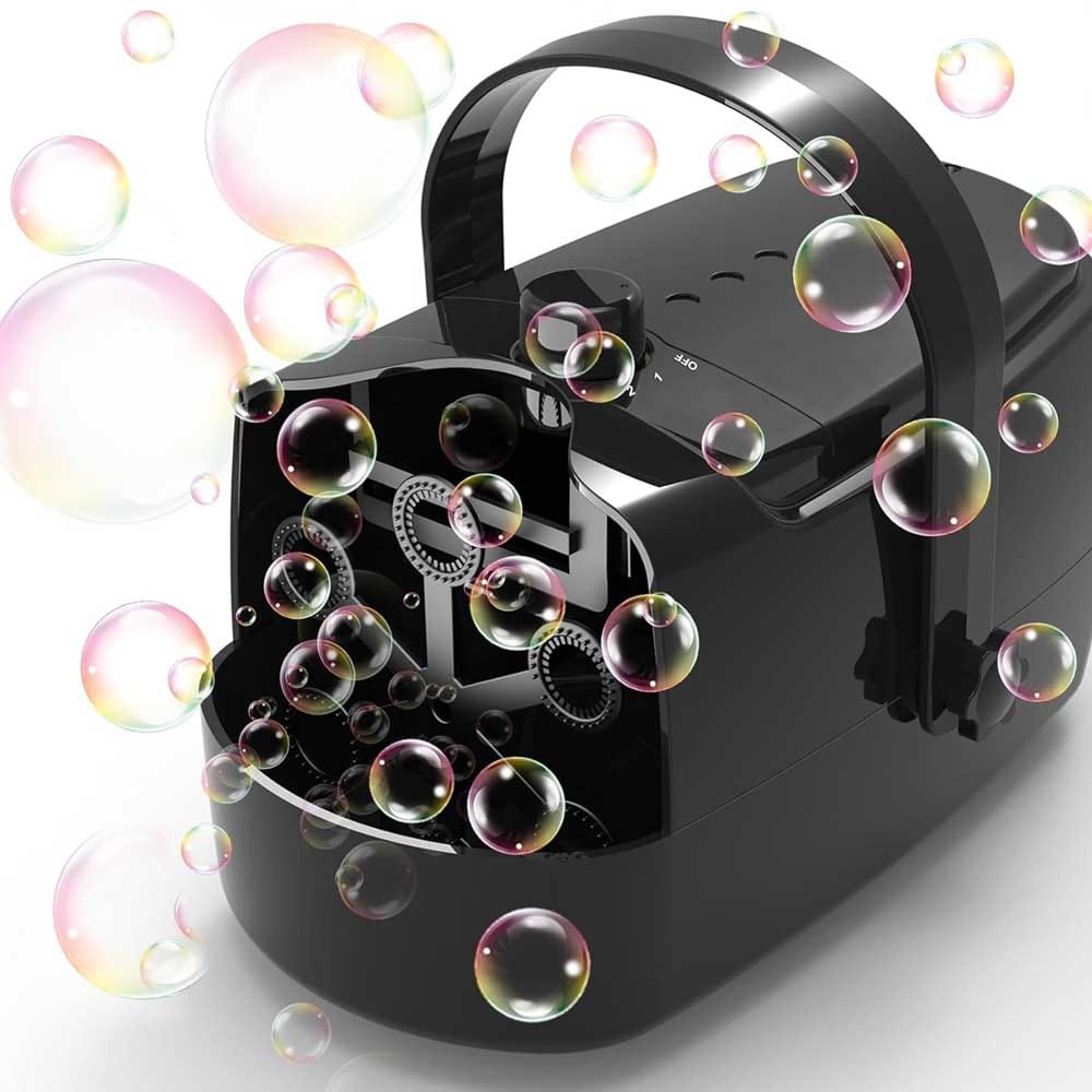 High-output bubble machine for kids with 320ml tank and auto shut-off — safe, durable outdoor toy for creating thousands of colorful bubbles