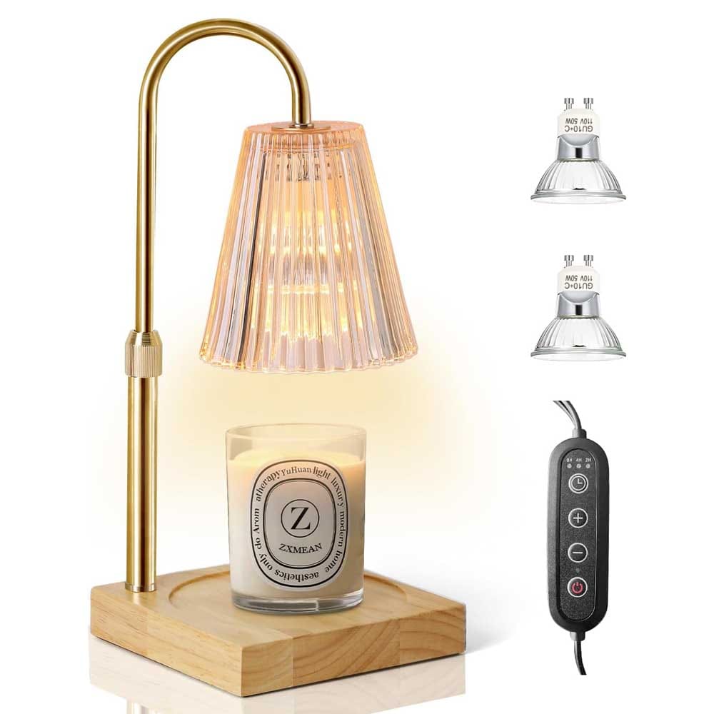 Vintage-style candle warming lamp with wooden base and glass shade — elegant flame-free way to enjoy scented candles in new homes