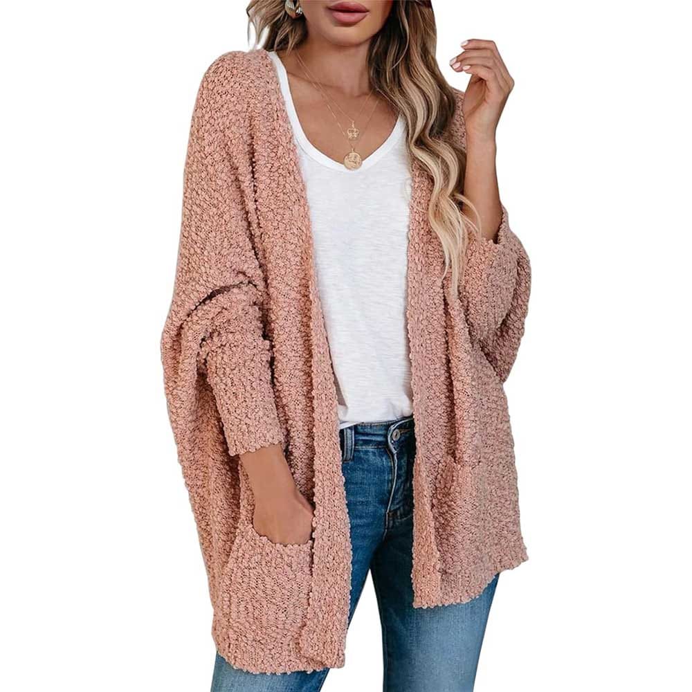 Oversized chunky popcorn knit cardigan with batwing sleeves — cozy and stylish birthday gift for moms