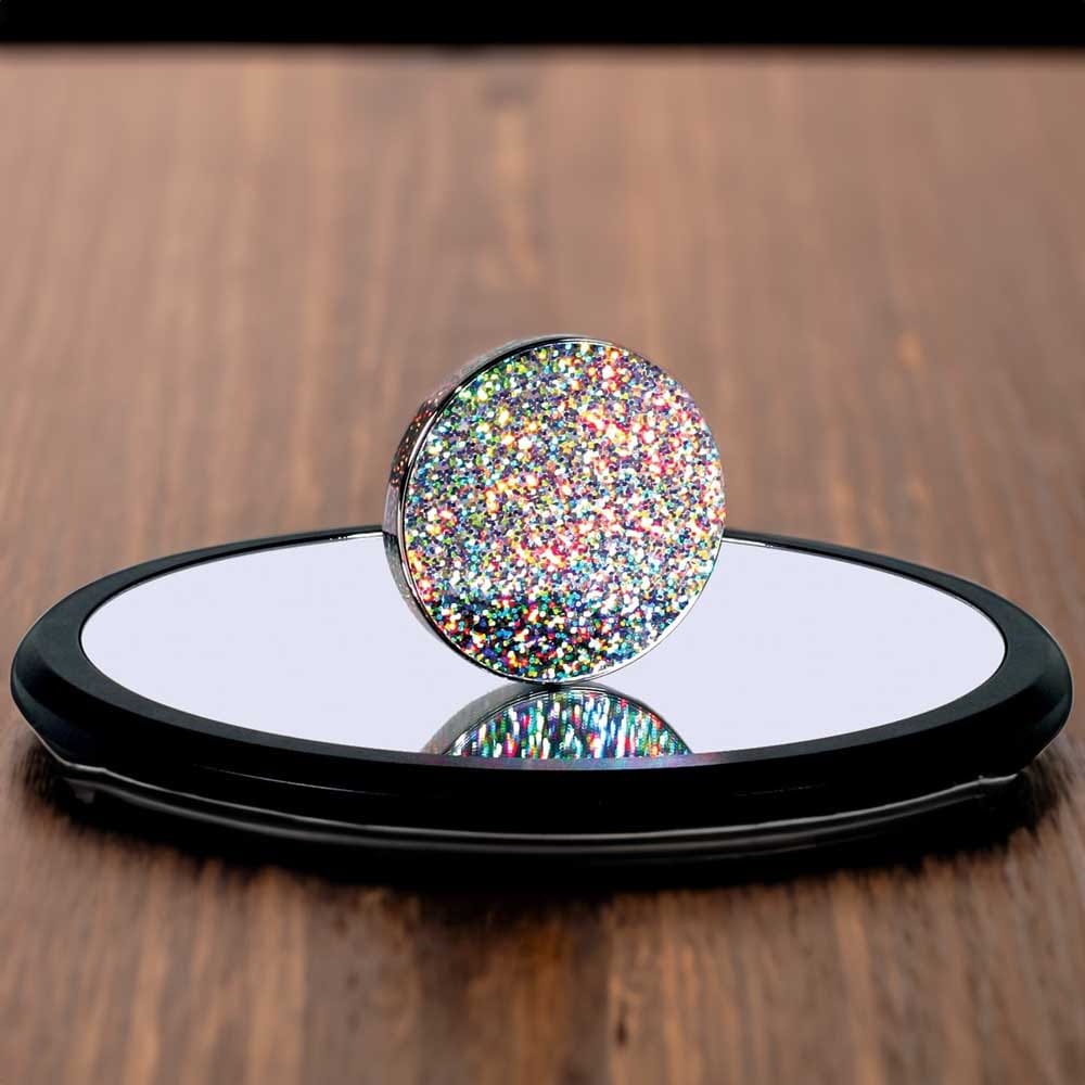Euler’s Disk spinning physics toy with mirror base and holographic foils — mesmerizing STEM gift for adults and science fans