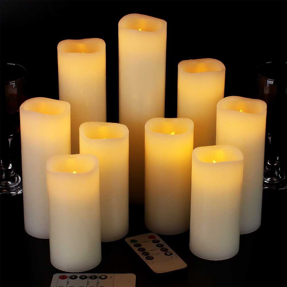 Set of 9 flameless LED candles with remote control and timer — safe, cozy decorative lighting for teen girls’ bedrooms or dorms