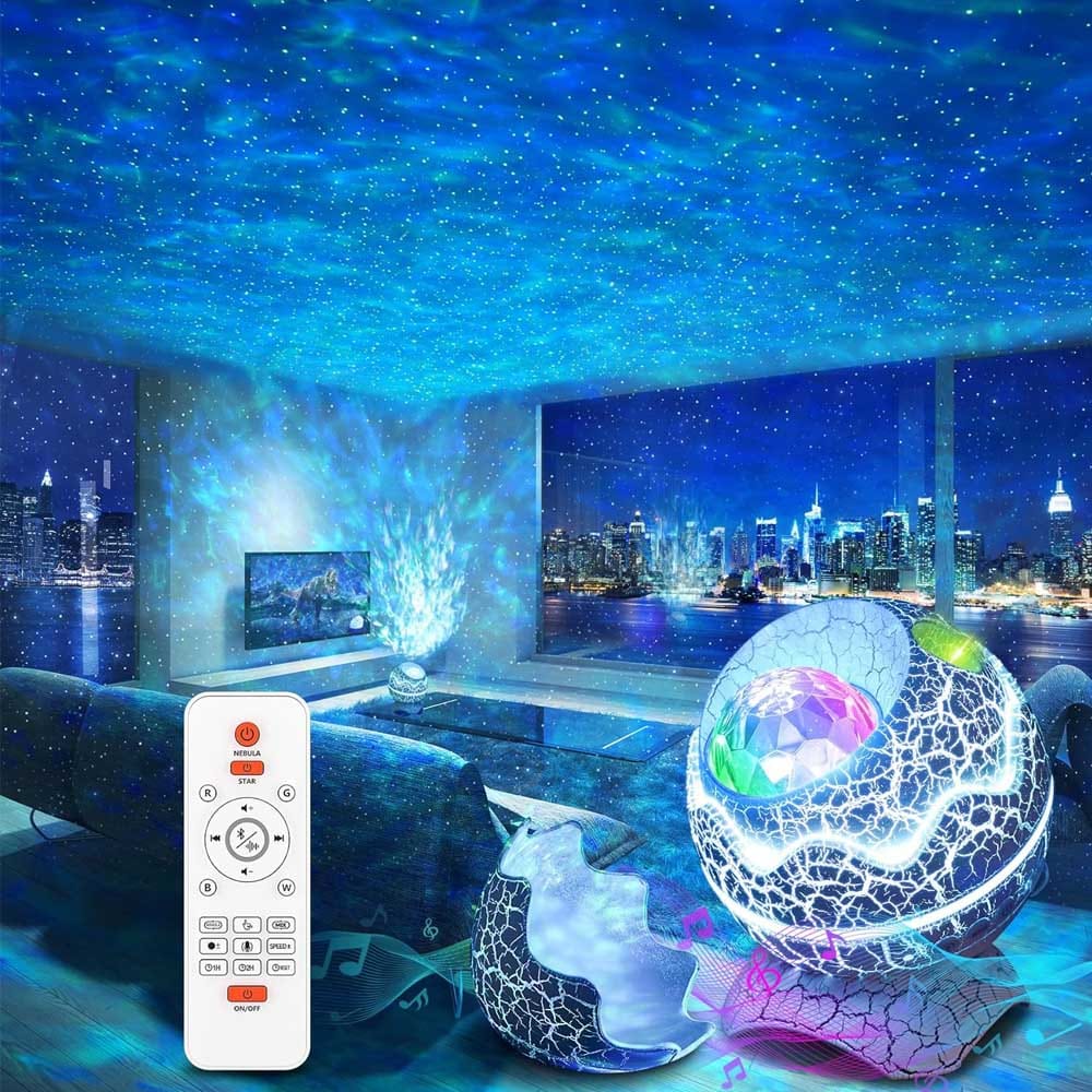 Star and galaxy projector with Bluetooth speaker and white noise — night sky light show for bedrooms, parties, or meditation