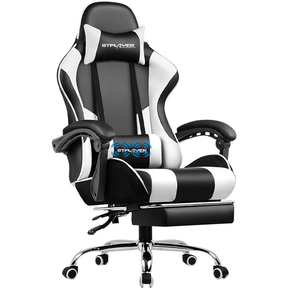 GTPLAYER ergonomic gaming chair with headrest, lumbar pillow, footrest, and 360° swivel — stylish and supportive gift for teen boys