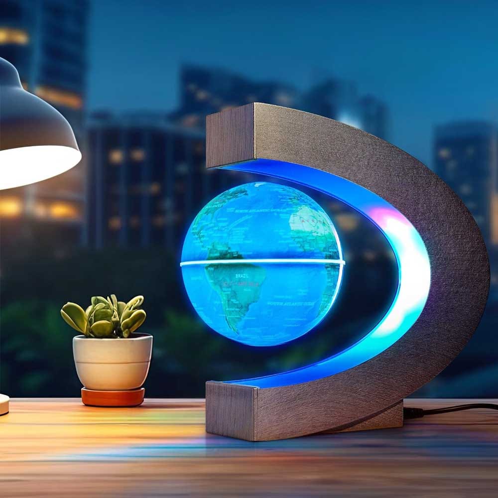 Floating globe with magnetic levitation and LED light — futuristic desk decor for science fans and curious minds