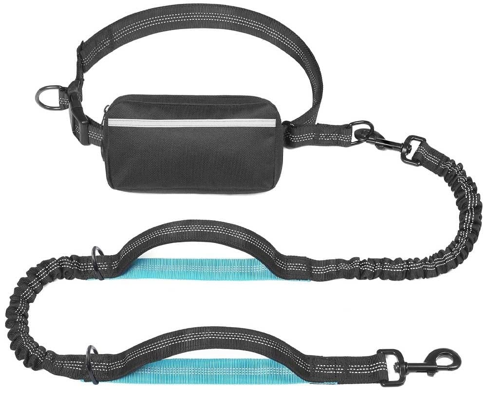 Hands-free dog leash with adjustable waist belt, dual handles, and storage pouch — perfect for active dog walkers and joggers