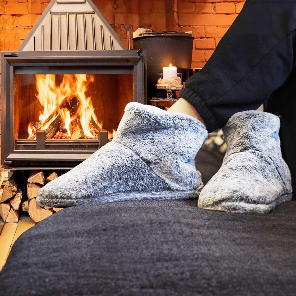 Microwavable heated booties for tired feet — reusable and cordless warmth for new moms