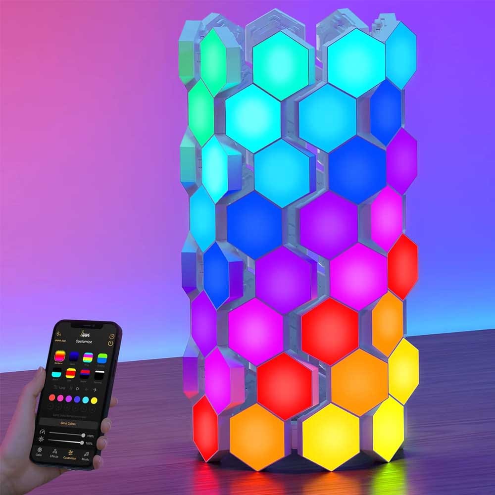 72-pack modular hexagon LED wall lights — customizable light panels with app control and music sync, perfect creative gift for girlfriends