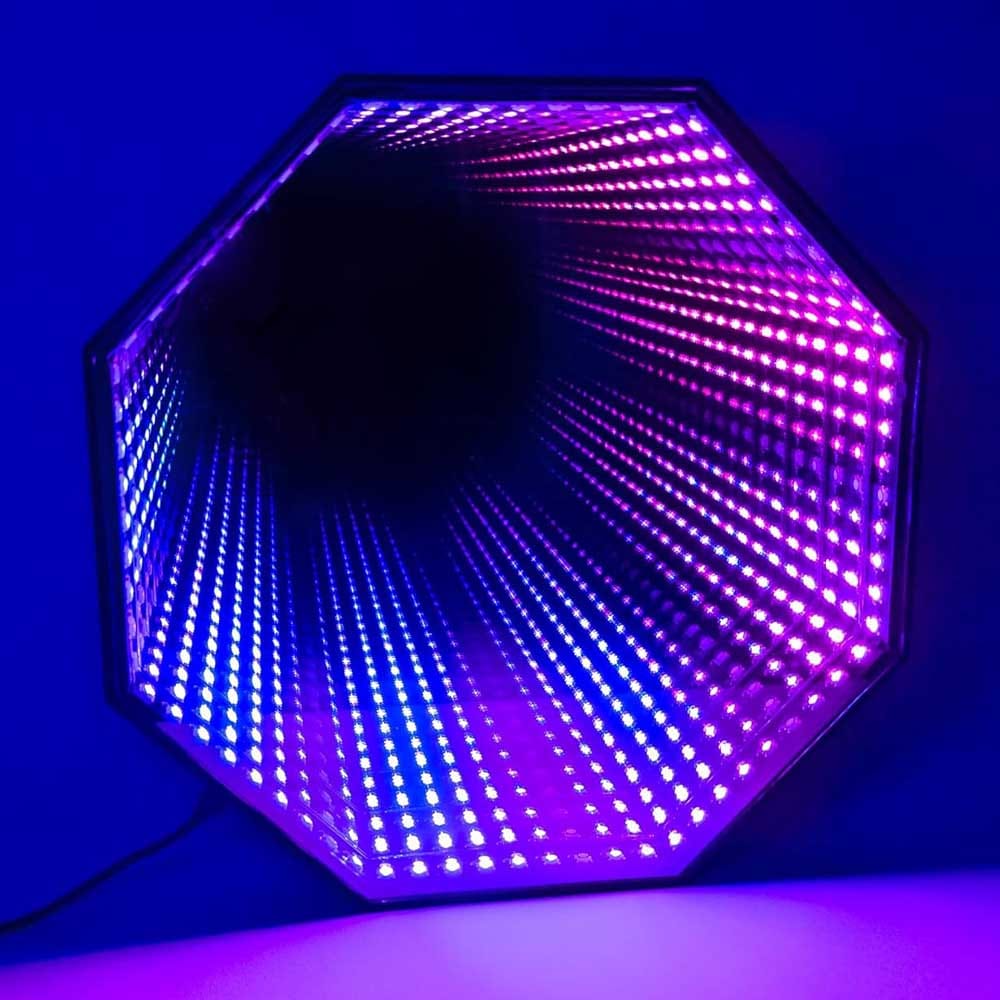 Hyperspace LED infinity mirror with 16 million color combos and sound-reactive lighting — sci-fi style light for tech-savvy men