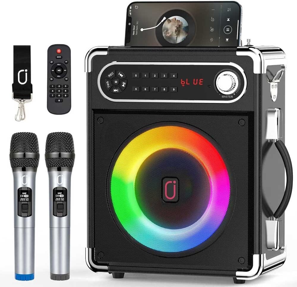 Portable karaoke machine with Bluetooth, microphone input, disco lights, and powerful speaker — perfect gift for teen girl parties and sleepovers