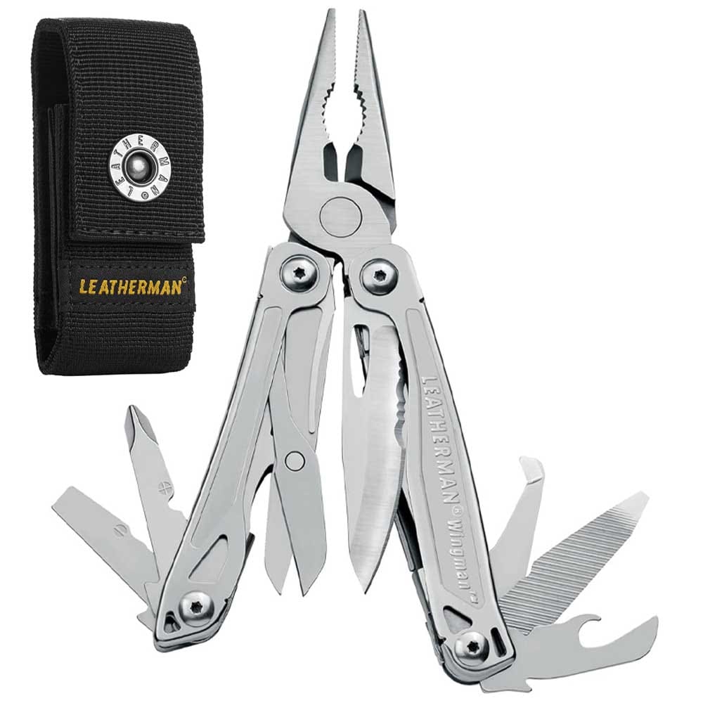 LEATHERMAN Wingman multitool with pliers, blade, and screwdriver extended — compact and durable gift for dog walkers who like to be prepared