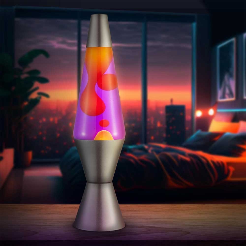 Purple and yellow Lava® lamp with 14.5-inch glass body and retro-style motion wax — fun and relaxing room décor gift for teen girls