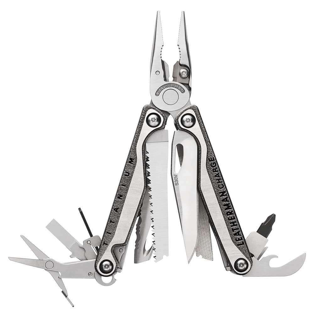 Leatherman Charge Plus TTI titanium multitool with 19 functions — premium anniversary gift for husbands who love DIY or adventure