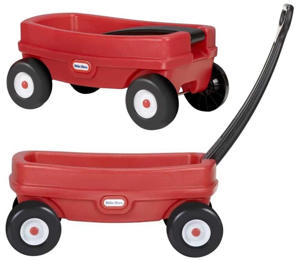 Red and black Little Tikes toddler wagon with easy-pull handle and durable wheels — classic pull-along toy for outdoor and indoor play