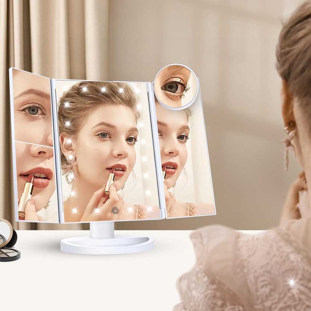 Light-up vanity mirror with LED bulbs, touch controls, and magnification modes — perfect makeup mirror gift for teen girls