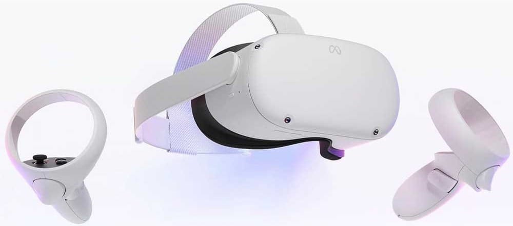 Meta Quest 2 virtual reality headset with wireless controllers — immersive VR gaming and fitness gift for tech-loving men