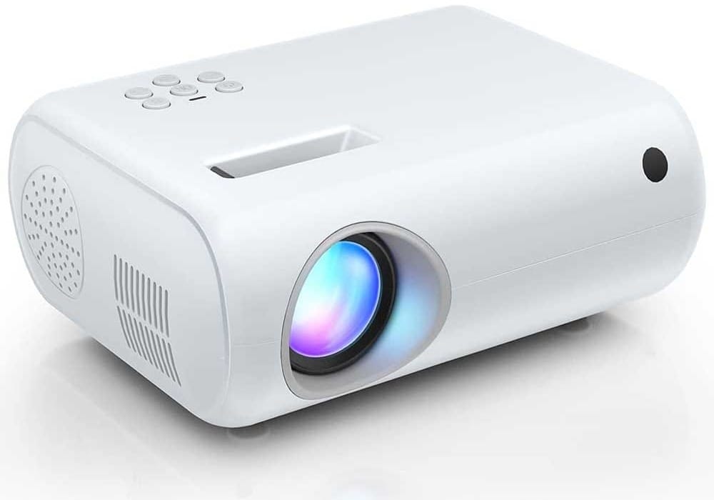 Mini HD movie projector with 9000 Lux brightness, built-in speakers, and wide screen range — compact home cinema gift for teen girls